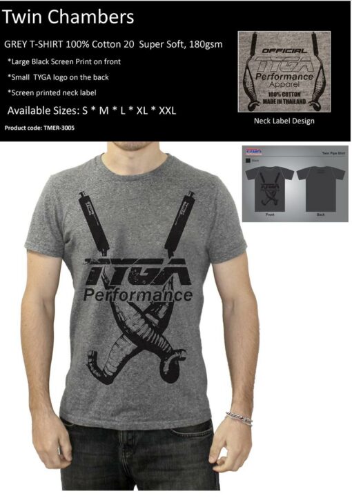 TYGA T-shirt Twin chambers grey, Sizes: S to XXL-2576