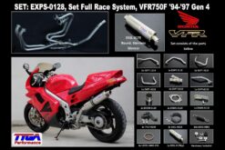 Set, pipe full race system round stainless silencer LH exit, VFR750F gen 4, 94-97-7634