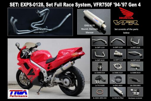 Set, pipe full race system round stainless silencer LH exit, VFR750F gen 4, 94-97-7634