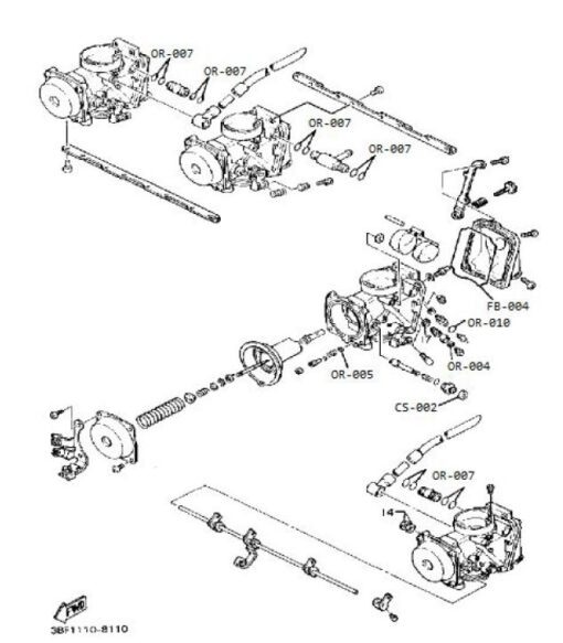 Carb Service Kit A, 32 pieces, Yamaha FZR400 1WG-9016