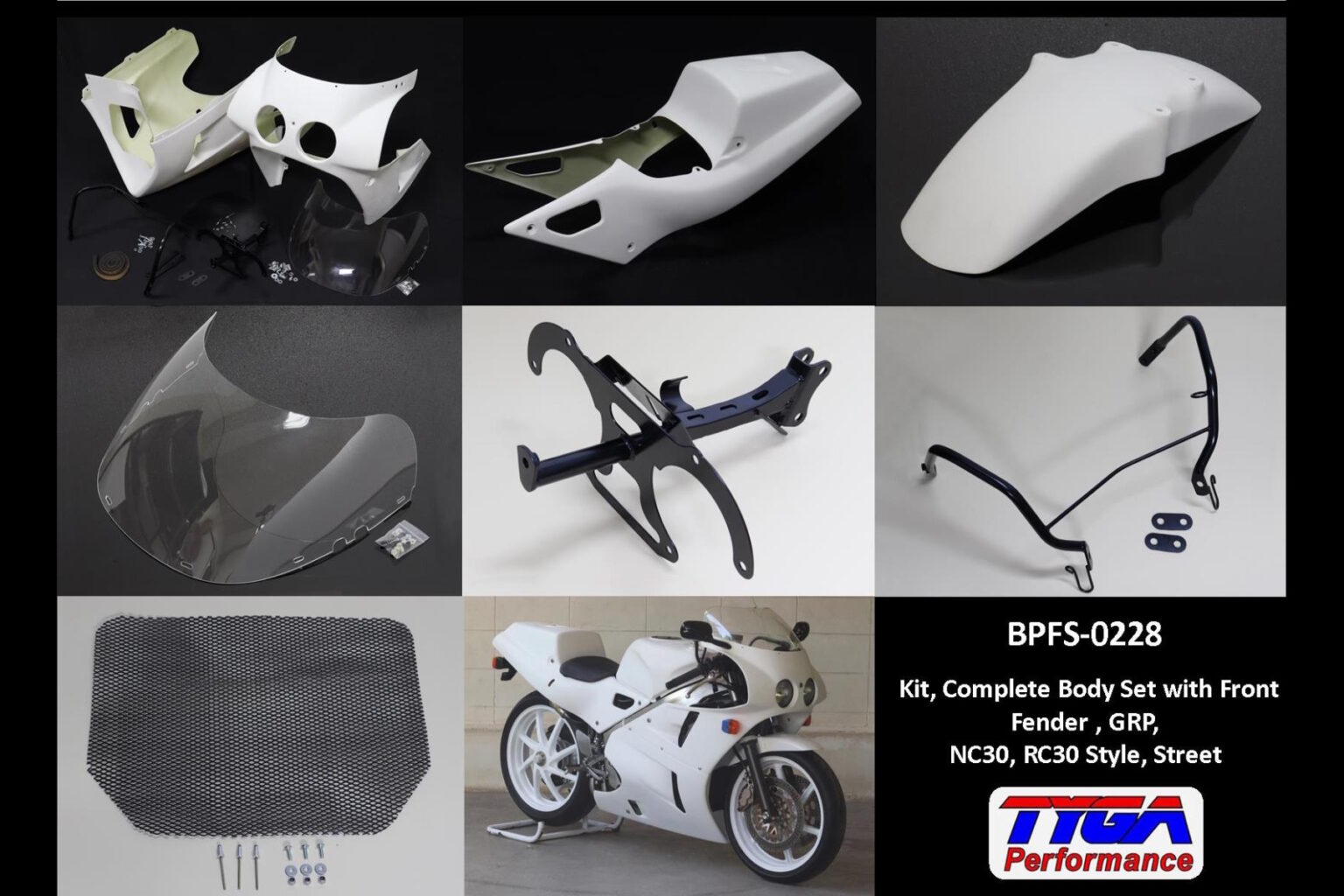 Kit complete body kit "street" with front fender GRP RC30 style, Honda