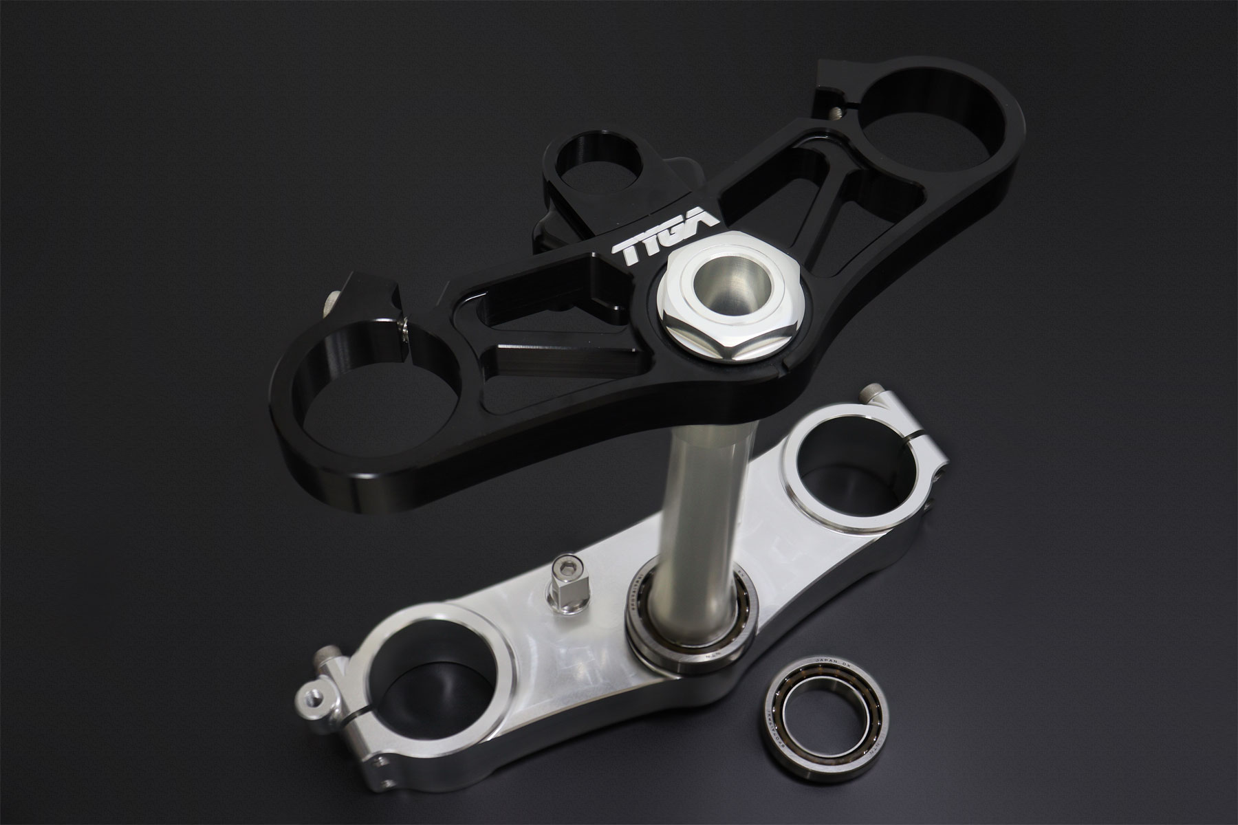 Triple clamp set 3D silver, black lower clamp street, Honda SP1
