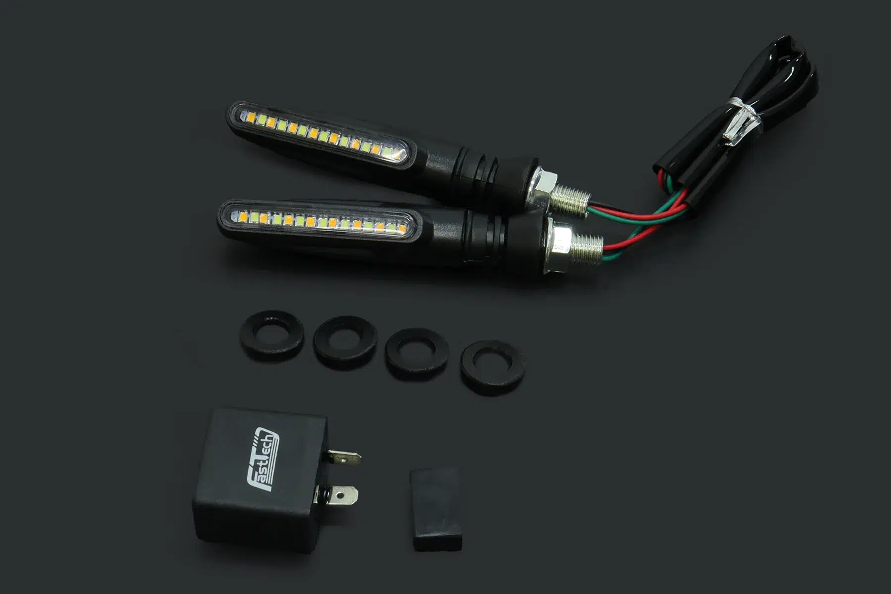 Slim Style LED turn signal lamp Pair, Front, Fairing Set, 90 Degree Pin Fitment Relay
