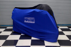 Alternative view of TYGA bike dust cover two tone blue/black RACE , universal